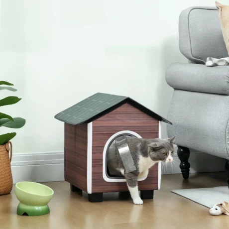 Insulated Raised Cat Shelter with Cushion &ndash; Red-Brown &ndash; detail 2