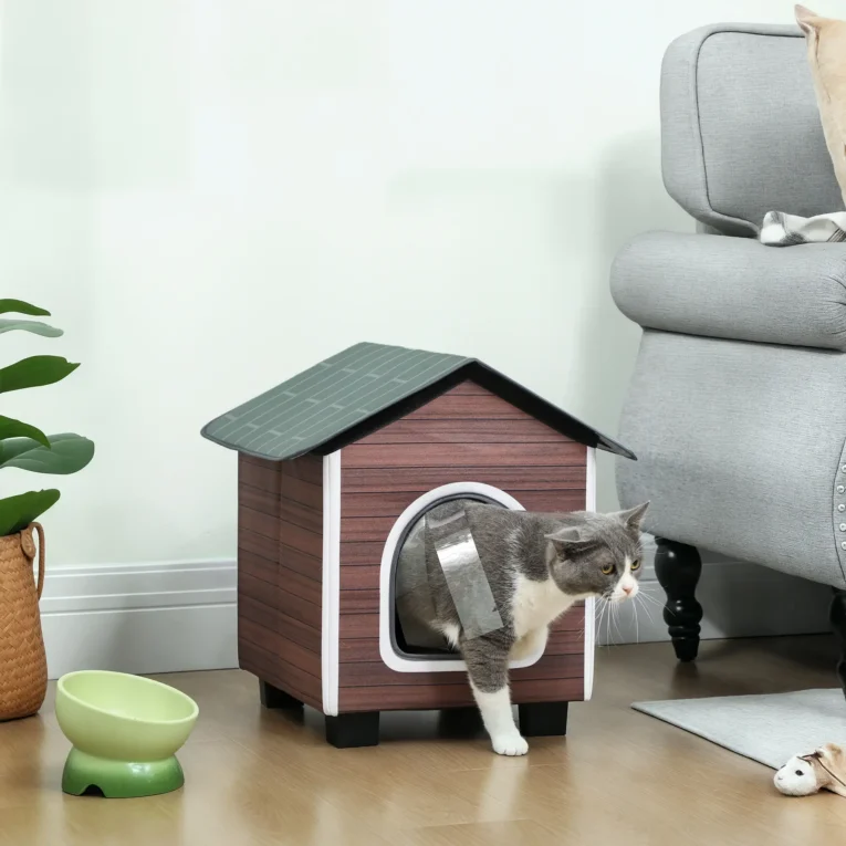 Insulated Raised Cat Shelter with Cushion – Red-Brown Insulated Raised Cat Shelter with Cushion – Red-Brown