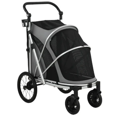 Folding Aluminium Dog Stroller with Suspension &ndash; Grey, 20kg