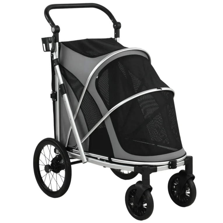 Folding Aluminium Dog Stroller with Suspension – Grey, 20kg