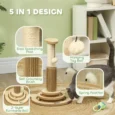 Cat Scratching Post with Grooming Brush and Ball Tracks – Oak, 49cm