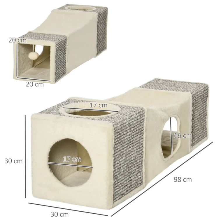 Cat Tunnel with Caves and Scratching 98cm – Brown and Beige