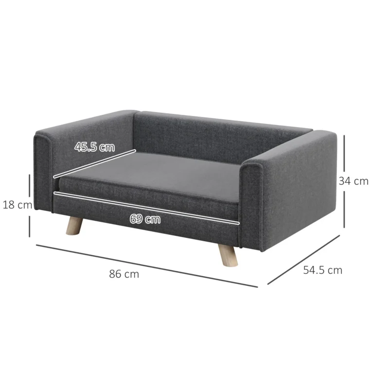 Raised Dog Sofa with Washable Cushion – Grey, 86cm