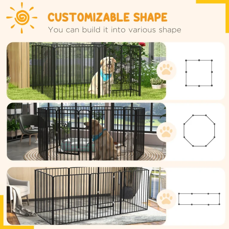 Eight-Panel Steel Dog Playpen with Gate – Black, 100cm High