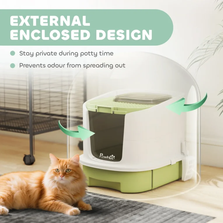 Covered Cat Litter Box with Drawer and Top Access – Green, 52.5cm Covered Cat Litter Box with Drawer and Top Access – Green, 52.5cm