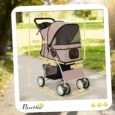 Folding Pet Stroller with Storage Basket – Brown, 10kg