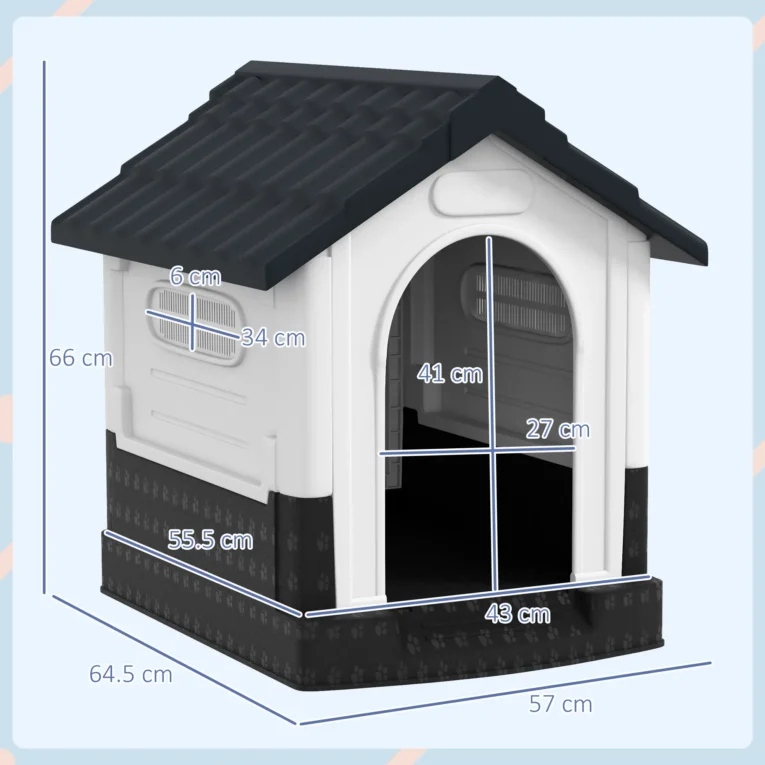 Plastic Dog Kennel with Ventilation Windows – Grey, 64.5cm