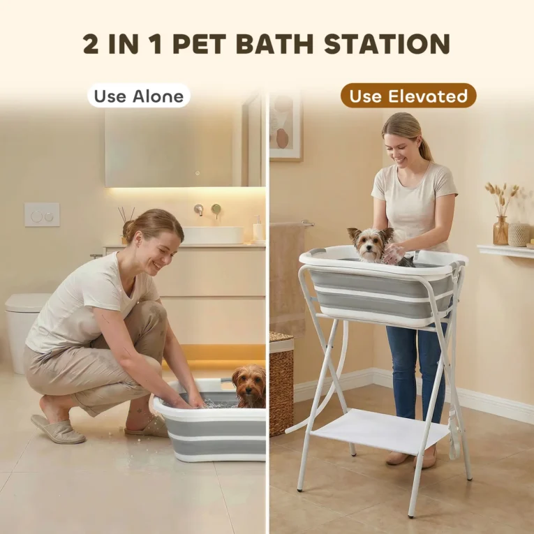 Folding Dog Bath with Stand – Grey, 27L Folding Dog Bath with Stand – Grey, 27L