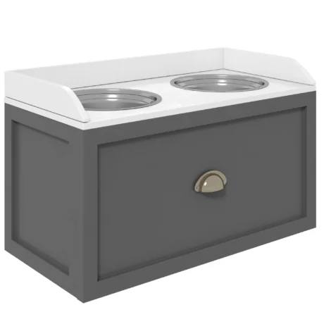 Raised Double Dog Feeder with 21L Drawer – Grey