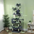 Multi-Level Cat Tower with Dens and Scratching Board – Dark Grey, 206cm