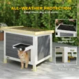 Insulated Wooden Outdoor Cat House with Opening Roof – Grey, 61cm