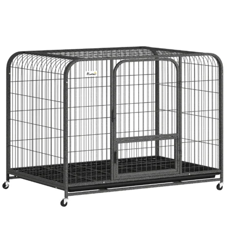 Large Steel Dog Crate with Wheels and Removable Tray – Black, 116cm