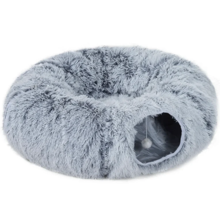 Plush Cat Tunnel with Removable Bed – Light Grey Plush Cat Tunnel with Removable Bed – Light Grey