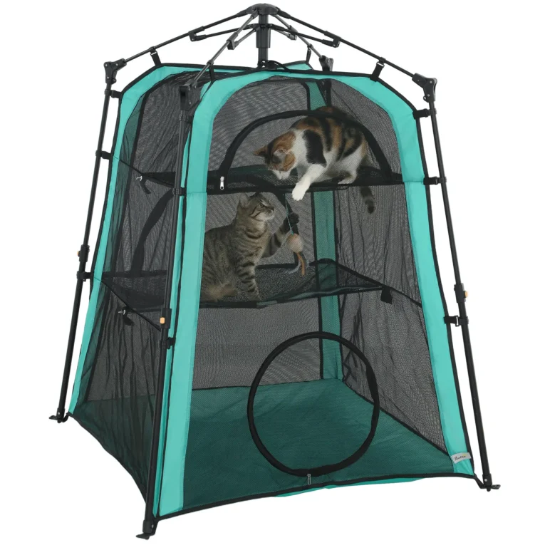 Three-Level Folding Cat Tent with Carry Bag – Green and Black Three-Level Folding Cat Tent with Carry Bag – Green and Black