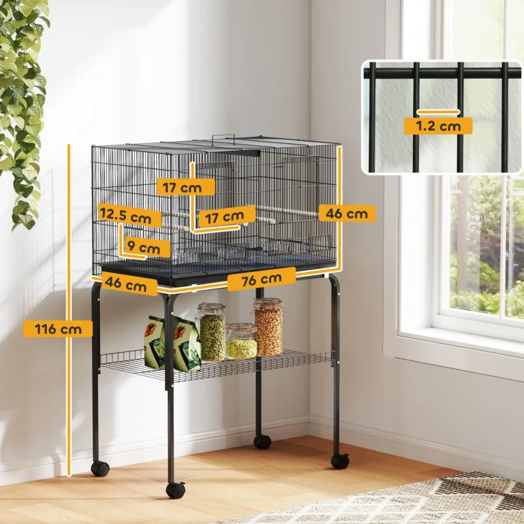 Divided Bird Cage with Storage Stand – Black, 116cm High Divided Bird Cage with Storage Stand – Black, 116cm High