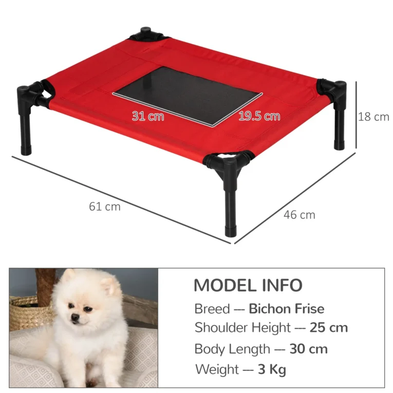 Raised Dog Bed Portable Metal Frame Small – Red, Black