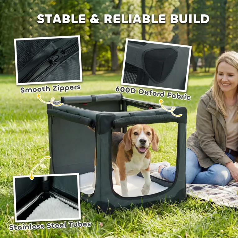 Folding Fabric Dog Travel Crate with Cushion – Army Green, 76cm