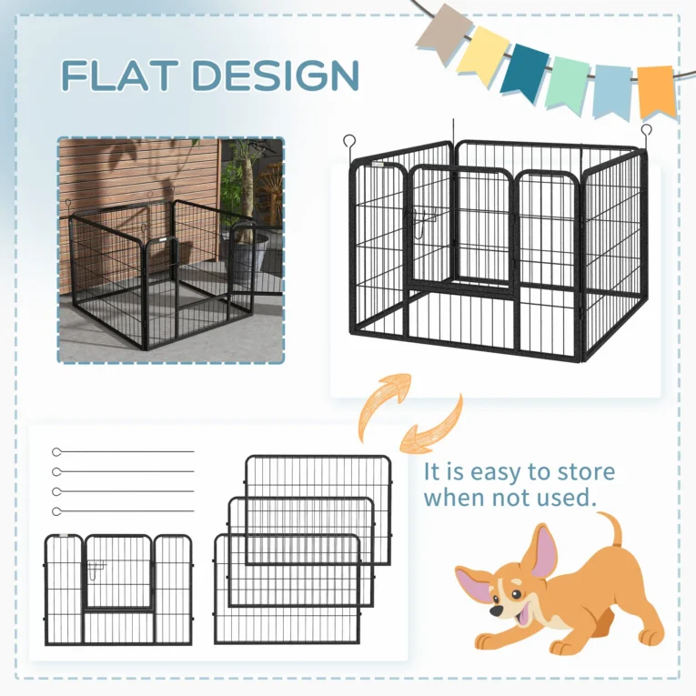 Four-Panel Metal Pet Playpen – Grey, 82cm