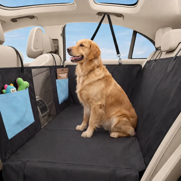 Dog Car Seat Hammock Cover with Mesh Window – Blue, 148cm