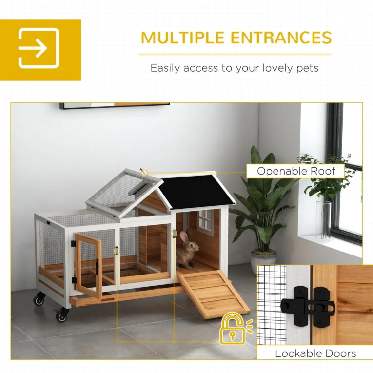 Wheeled Rabbit Resting Hutch with Run – Yellow