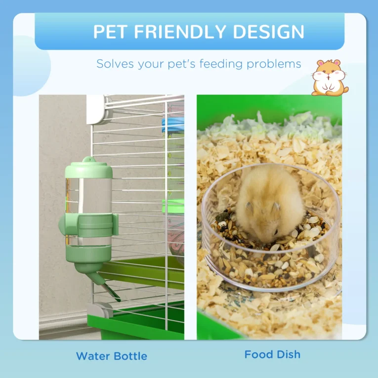 Hamster Cage with Water Bottle and Ramps – Green and white Hamster Cage with Water Bottle and Ramps – Green and white