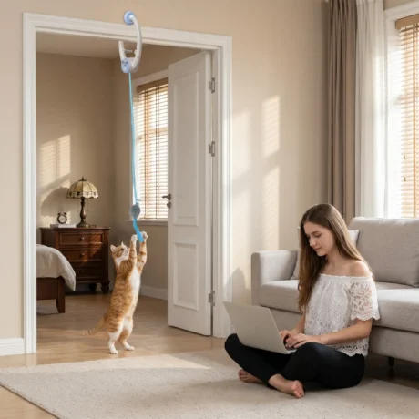Rechargeable Hanging Mouse Cat Toy Set – White and Blue