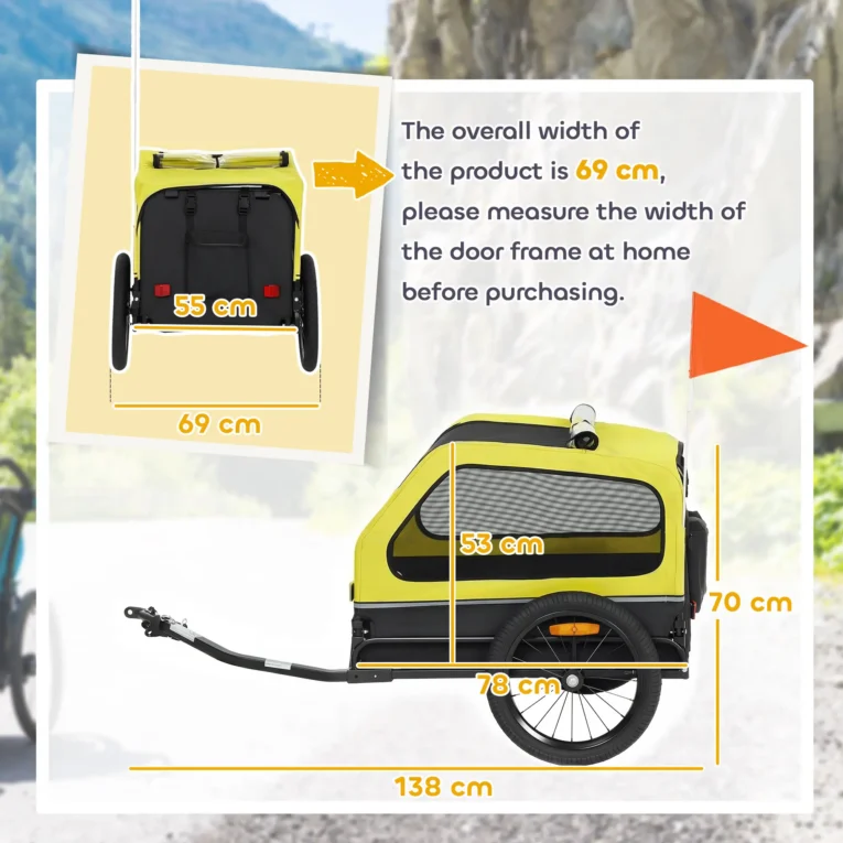 Dog Bicycle Trailer with Fold-Down Ramp – Yellow, 20kg Capacity