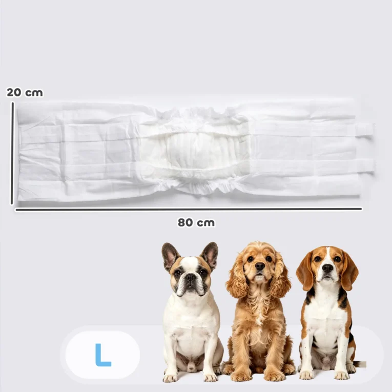 Dog Nappies Male L 62-80cm Waist – White