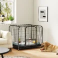 Large Wheeled Steel Dog Crate with Opening Top – Black, 109cm