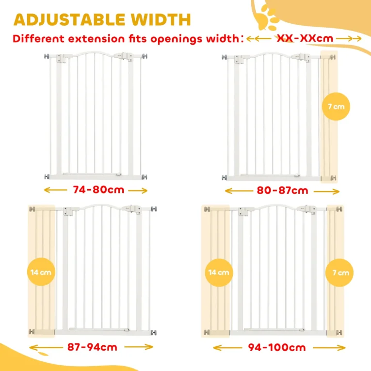 Adjustable Dog Gate – White, 94cm High, 74–100cm