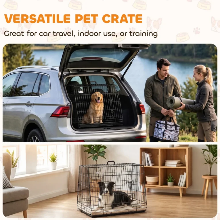 Folding Car-Boot Dog Crate with Sloping Sides – Black, 90cm