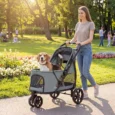 Three-Wheel Folding Dog Stroller with Dual Entry – Grey