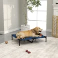 Raised Dog Bed Portable Cot Large – Blue and Black