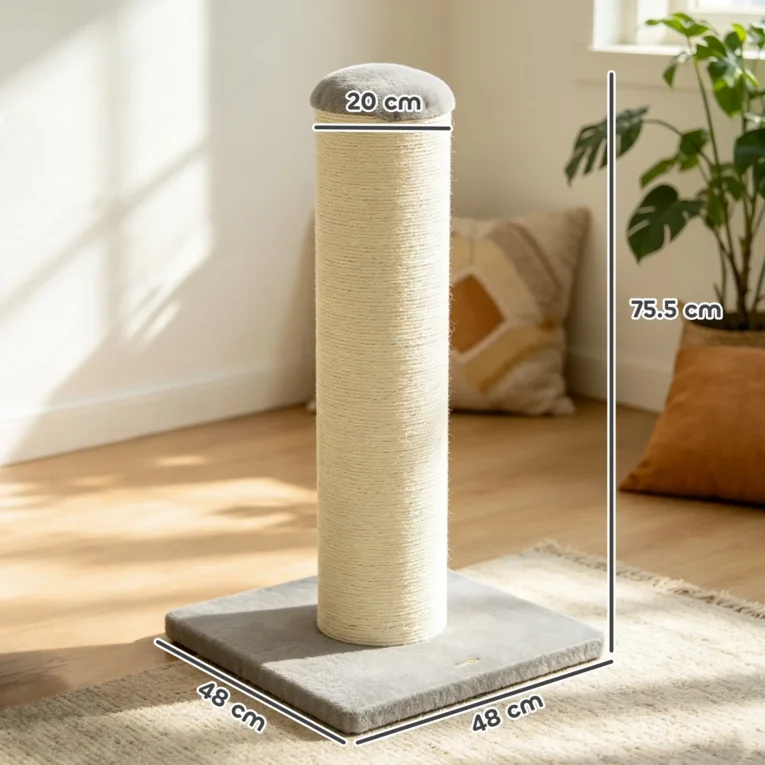 Wide-Base Sisal Cat Scratching Post – Light Grey, 75.5cm