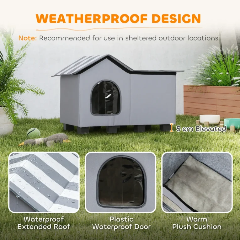 Outdoor Cat Shelter with Side Platform and Cushion – Grey Outdoor Cat Shelter with Side Platform and Cushion – Grey