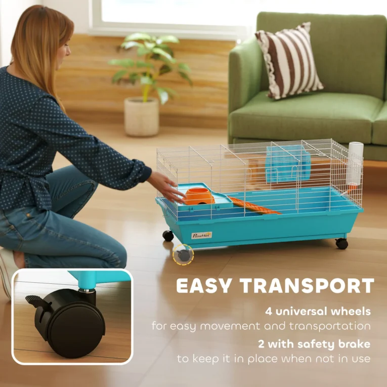 Small-Pet Habitat with Wheels and Water Bottle – Blue Small-Pet Habitat with Wheels and Water Bottle – Blue