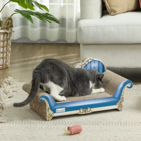 Cardboard Cat Scratching Lounger with Catnip – Blue, 57cm