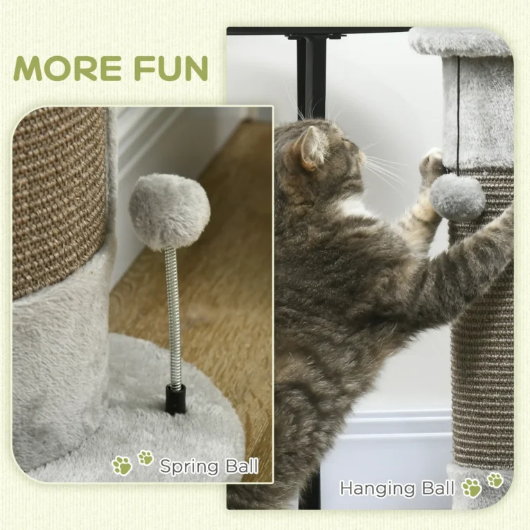 Cat Scratching Post with Plush and Balls 58cm – Grey