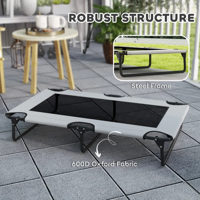 Folding Raised Dog Bed – Light Grey, 107cm