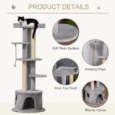 Tall Cat Tower with Den and Multiple Perches – Grey, 150cm