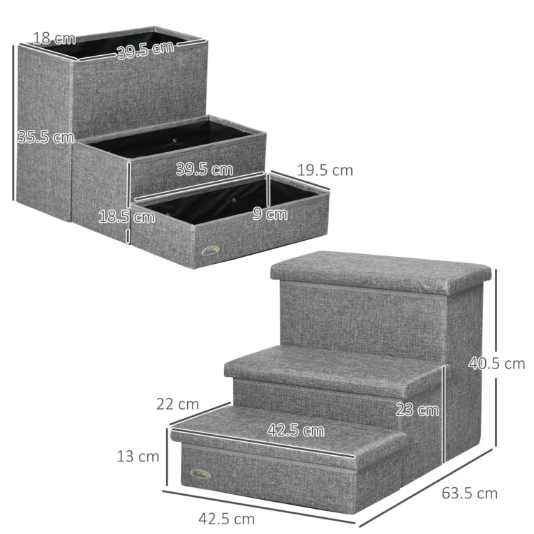 Three-Step Cat Stairs with Hidden Storage – Light Grey