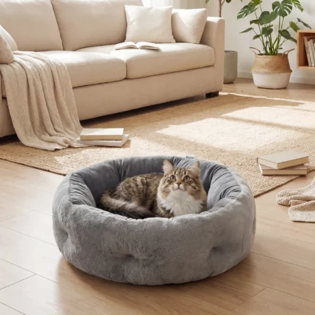 Reversible Round Bolster Pet Bed – Dark Grey, 62cm