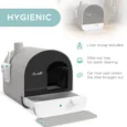 Hooded Cat Litter Box with Flap and Scoop – Light Grey