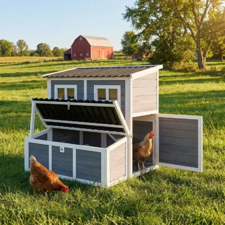 Wooden Chicken Shelter with Nesting Box – Light Grey