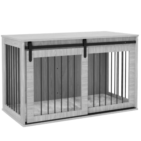 Dog Crate Furniture Extra Large with Cushion – Grey