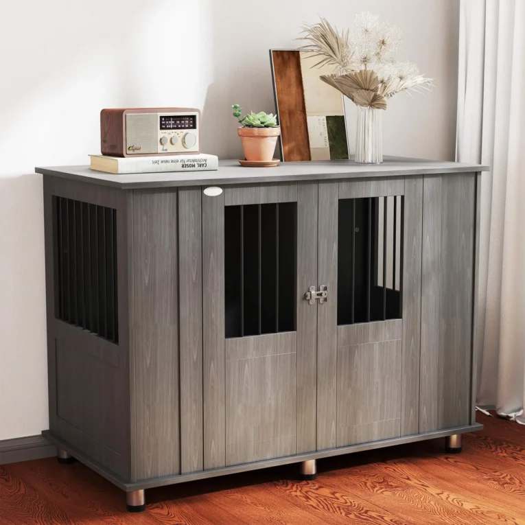 Furniture Dog Crate with Double Doors – Grey, 114cm