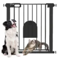 Dog Gate with Cat Flap 75-82 cm Auto Close – Black