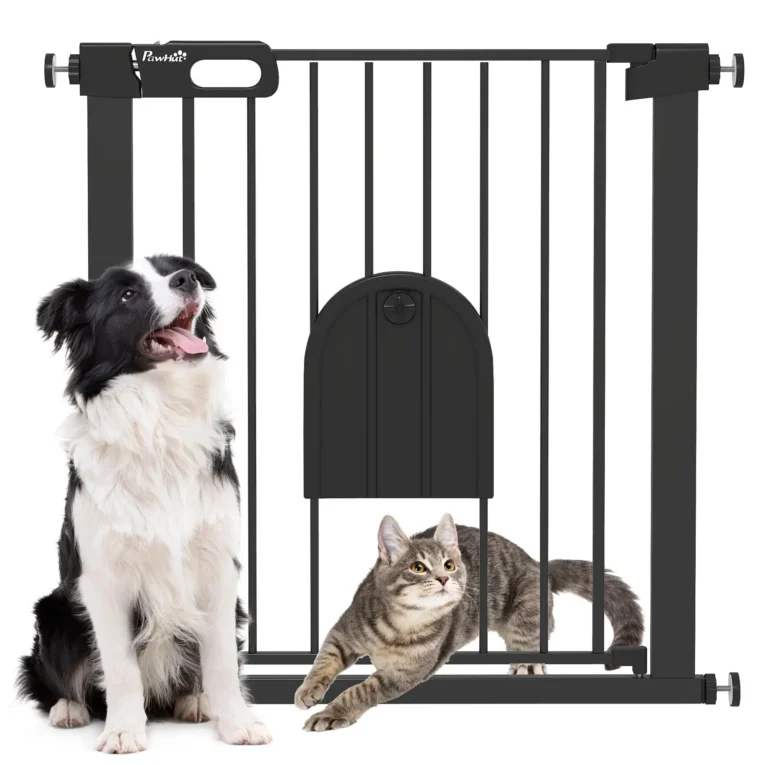 Dog Gate with Cat Flap 75-82 cm Auto Close – Black