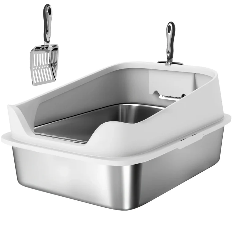 XL High-Sided Steel Cat Litter Tray with Scoop – Grey, 60cm