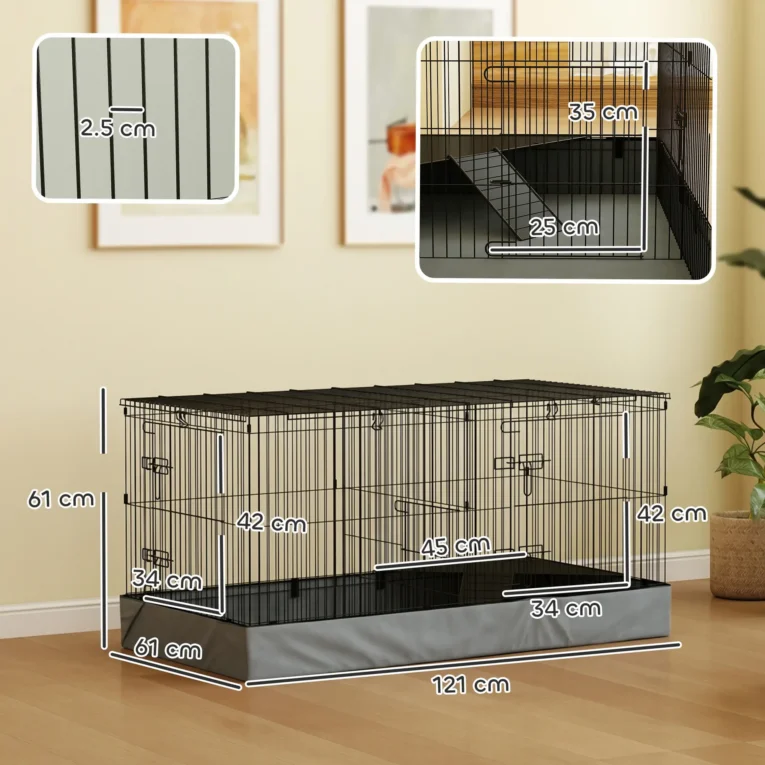 Two-Zone Small-Animal Cage with Fabric Base – Black, 121cm